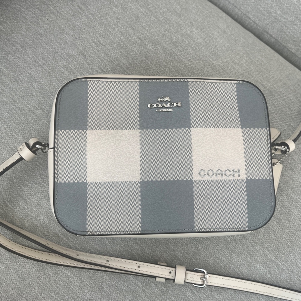 Coach Blue and Cream Checkered Mini Crossbody